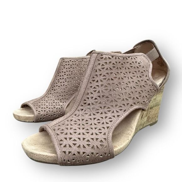 Life Stride Hinx Wedge Booties Sandals Cork Heeled Neutral Shoes Women's 9 W - Picture 8 of 14